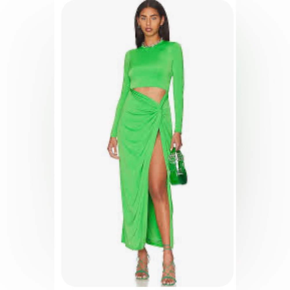 AFRM ❤️‍🔥 Soo Dress Lime Neon Green *Revolve* High slit, long sleeve, cut out